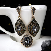 Sunspicems 2020 Bohemia Gray Crystal Wedding Jewelry Set Earring Ring for Women  - £18.86 GBP