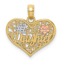 14k Two-tone White Rhodium  #1 DAUGHTER In Heart w/ Flowers Charm K9558 - £115.93 GBP