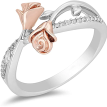 Enchanted Disney Ring 14K Rose Gold over Silver 1/10 TC Belle Rose Fashion Ring  - £94.09 GBP