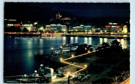 Aerial View Postcard La Rade illumine&#39;e Waterfront Geneve Switzerland - £7.75 GBP