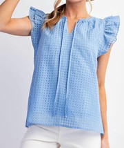 Easel wing sleeve square pattern top in Blue - size L - £29.00 GBP