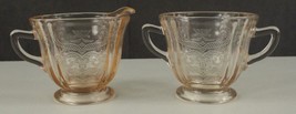 Vintage Pink Federal Depression Glass Creamer &amp; Sugar Set MADRID Pattern - £16.77 GBP