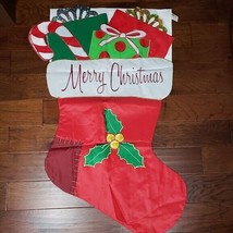 Merry Christmas Holiday Stocking Flag 28X43 LARGE RED YARD BANNER FLAG - $20.56