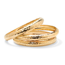 PalmBeach Jewelry Gold-Plated 3-Piece Set Hammered Bangle Bracelet Set 8.5&quot; - £23.52 GBP