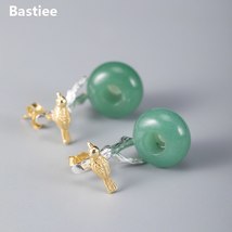 Bastiee Vintage Jade Drop Earrings 925 Sterling Silver Jewelry For Women Bird Dr - £59.87 GBP