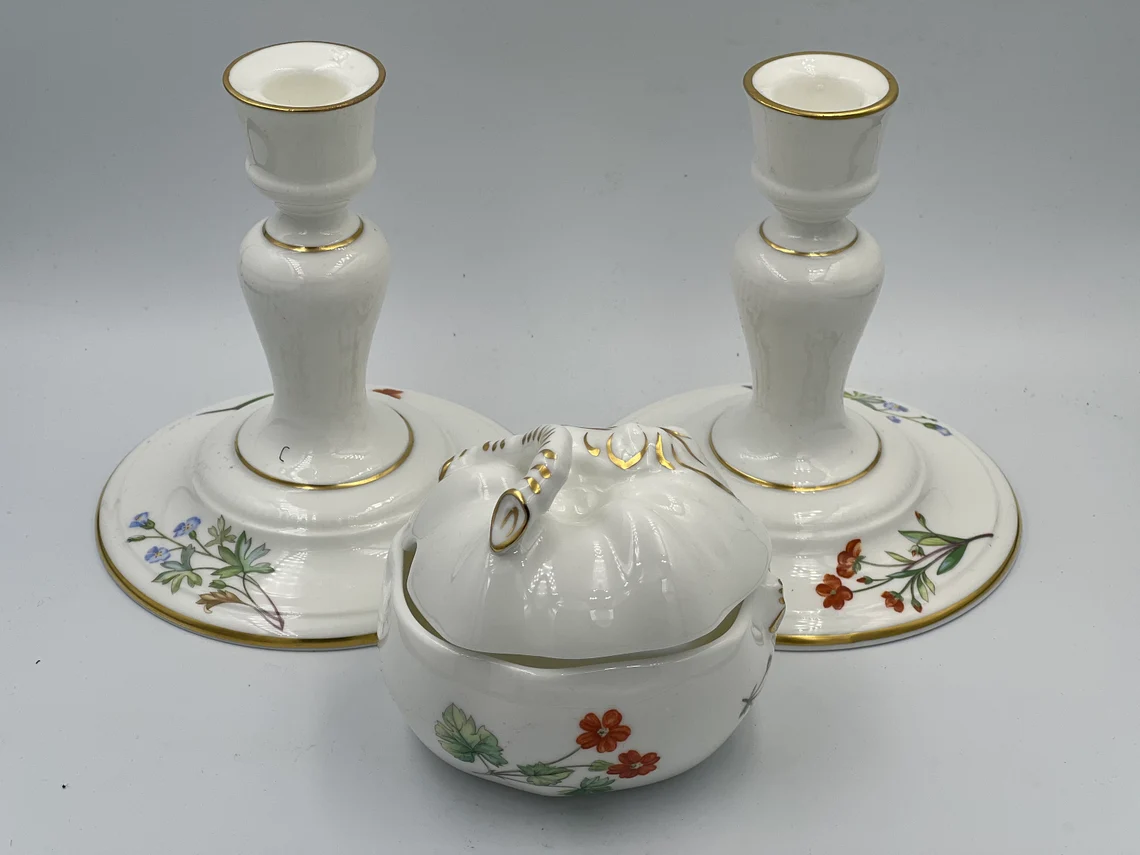 Antique Pair of Minton Porcelain Candlestick Candle Holder and Sugar Bow... - £110.93 GBP