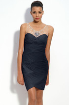 Adrianna Papell Illusion Bodice Jersey Sheath Dress Sz 6 Navy - $101.38