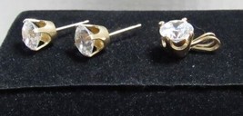 14k Yellow Gold Diamonique 1ct Cubic Zirconia Pendant &amp; 1ct ea Earrings Set 2.3g - £117.31 GBP