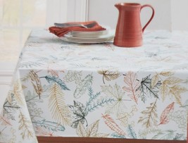 Printed Linen Tablecloth 60&quot;x84&quot; Oblong (6-8 Ppl) Fall Leaves,Autumn Elegance,Bm - £19.83 GBP