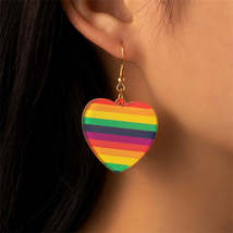 Acrylic &amp; 18K Gold-Plated Rainbow Heart Drop Earrings - £10.37 GBP