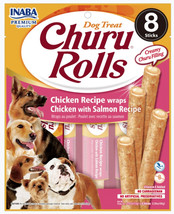 Inaba Churu Rolls Dog Treat Chicken Recipe wraps Chicken with Salmon Recipe 8 co - £13.96 GBP