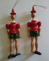 2 Vintage Pinocchio Wooden Jointed Figure Handmade Ornament 7.5&quot; - £6.79 GBP