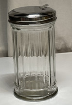 Vintage Sugar  Dispenser, Silver Tone Metal Lid Clear Ribbed Glass - £6.13 GBP