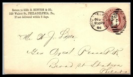 1886 US Cover - Geo. Newton Co, Philadelphia, PA to Gen Depot Penn RR, City L2 - £2.36 GBP