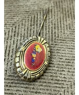 Vintage Floral Oval Enameled Stick Brooch Hat Lapel Hatpin Pin Gold Tone - €14,00 EUR