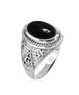 Sterling Silver Masonic Statement Ring with Oval Black Onyx Cabochon Gem... - $149.99