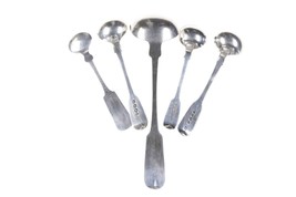 1830-50&#39;s American Coin/British armorial silver Master salt spoons/ladles - $153.45