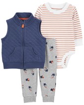 Carter&#39;s Baby Boys&#39; 3 Piece Plaid Patch Little Vest Set (Quilted Blue/Trucks,... - £17.16 GBP+