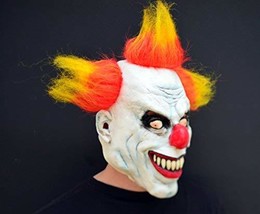 X-Merry Scary Creepy Halloween Clown Evil Latex Mask - Orange Yellow Hair Clown - £14.16 GBP
