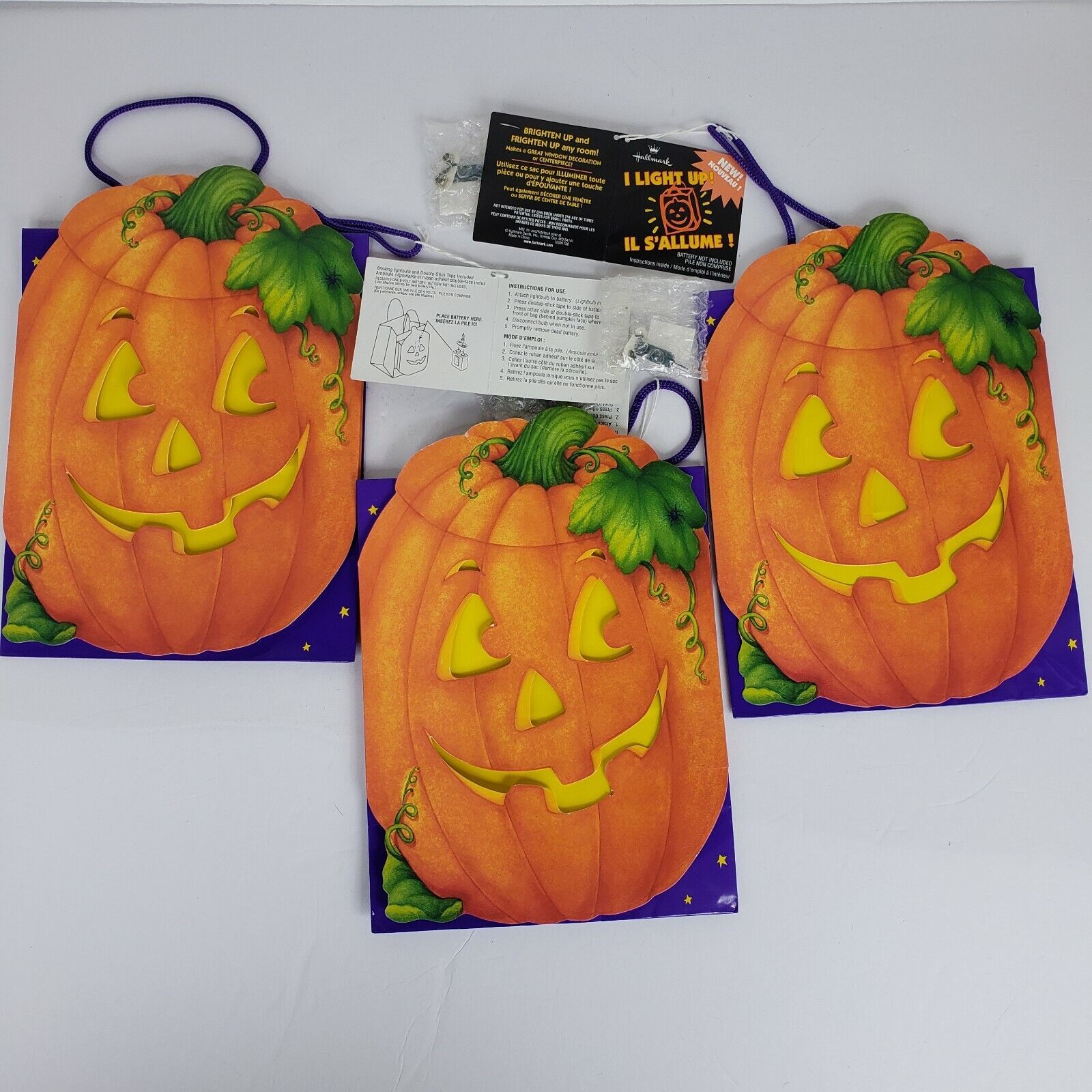 Primary image for 3x Vintage Hallmark Halloween Bags Light Up Jack-O-Lantern Luminary Pumpkin