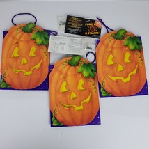3x Vintage Hallmark Halloween Bags Light Up Jack-O-Lantern Luminary Pumpkin - $27.88