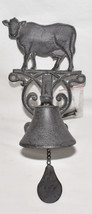 Cast Iron Cow Dinner Bell 10&quot; Wall Mount Rustic Bell w Cow Figure Farm Country - £31.10 GBP