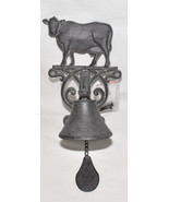 Cast Iron Cow Dinner Bell 10&quot; Wall Mount Rustic Bell w Cow Figure Farm C... - £30.81 GBP