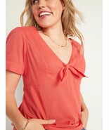 Old Navy Knot Front V Neck Short Sleeve Top Pink Blouse, Size L - $292.01 MXN