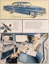 1954 Print Ad Chrysler Imperial Blue 4-Door Car Elegant Lady in Back Seat - $21.37