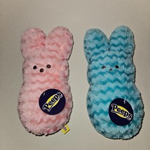2 Peeps Easter Bunny Plush Toy Lot 9&quot; Pink Blue Chevron Easter Basket w/TAGS - £15.53 GBP
