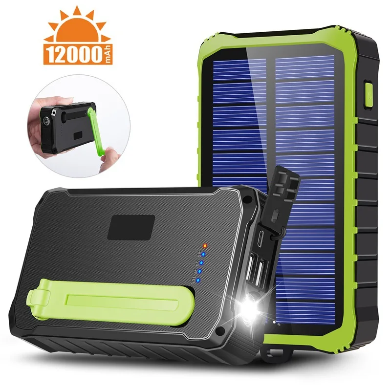 Solar Power Bank 12000 MAh Outdoor Emergency Portable Power Bank LED Lighting Mo - £112.12 GBP