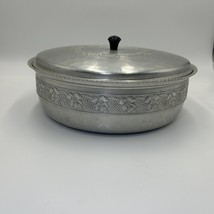 Casserole Bowl Hand Forged Vintage Hammered Aluminum Cover Fruit and Flowers - $15.85