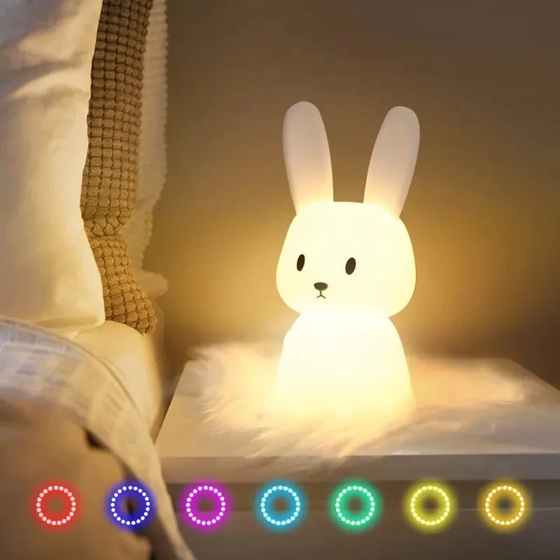 LED Night light Silicone Rabbit Touch Sensor lamp Cute Animal Light Bedroom - $14.85
