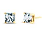 14K Solid Yellow Gold Natural Aquamarine Square Stud Earrings for Women,... - $333.87