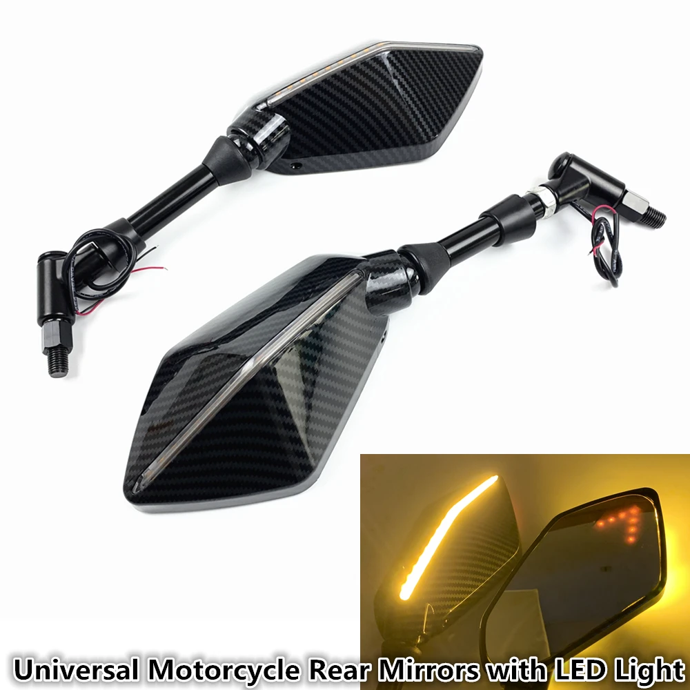 Universal 10mm Motorcycle with LED Light Rearview Mirror  Rear View Mirrors - £45.04 GBP