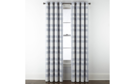 (1) JCP Home Sullivan Plaid BLUE CHAMBRAY Blackout Grommet Curtain Panel... - $39.79