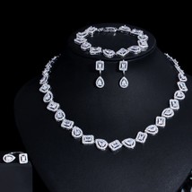 New Sparkling Square Shape Cubic Zircon 4pcs Wedding Bridal Necklace Jewelry Set - £54.40 GBP