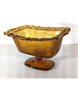 Vintage Amber Glass FTDA 1981 Open Lace Ribbed Pedestal Candy Dish - $19.53 CAD