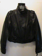 DKNY women&#39;s-S black real leather riding jacket motorcycle biker classic NWT - £209.39 GBP
