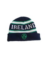 Knitted Navy Beanie Hat w Ireland Lettering And Embroidered Shamrock Crest - $239.70 MXN