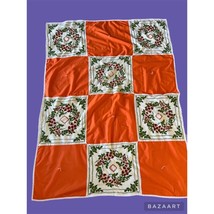 Quilt Tablecloth  Hand Tied Embroidered Bleeding Hearts Design VTGE Cottage - $123.75