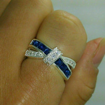 3Ct Princess Cut Blue Sapphire Ring 14K White Gold Finish - £117.91 GBP