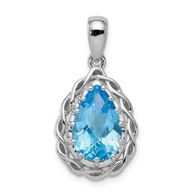 Sterling Silver Blue Topaz Pendant Charm Jewelry 30mm x 14mm - £105.48 GBP