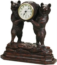 Mantel Clock MOUNTAIN Lodge Two Bears Oxblood Red Resin Battery Not Incl... - £274.43 GBP