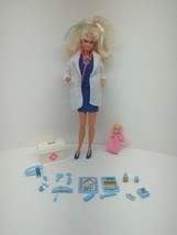 Vtg 1993 Mattel Dr. Barbie Hear Baby&#39;s Heartbeat Doll Blonde Doctors Bag #11160 - £18.44 GBP
