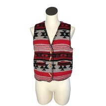 AtLast Vest Wool Blend Womens M Southwestern Red Black Gray Wood Buttons... - $25.00