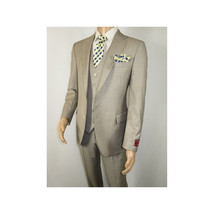 Men Suit BERLUSCONI Turkey 100% Italian Wool Super 180's 3pc Vested #Ber13 Beige image 4
