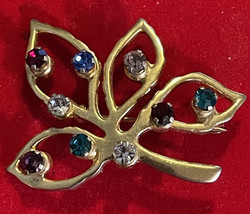 Anson Multi-Color Rhinestone Leaf Branch Gold Tone Brooch - £11.95 GBP