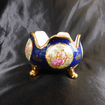 Blue and Gold Footed Bowl with Limoges Design # 22721 - £24.88 GBP