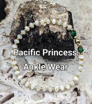 UBU Pullover Ankle Bracelet &quot;Pacific Princess&quot; Gold Filled Beads Green Tiger Eye - £22.40 GBP
